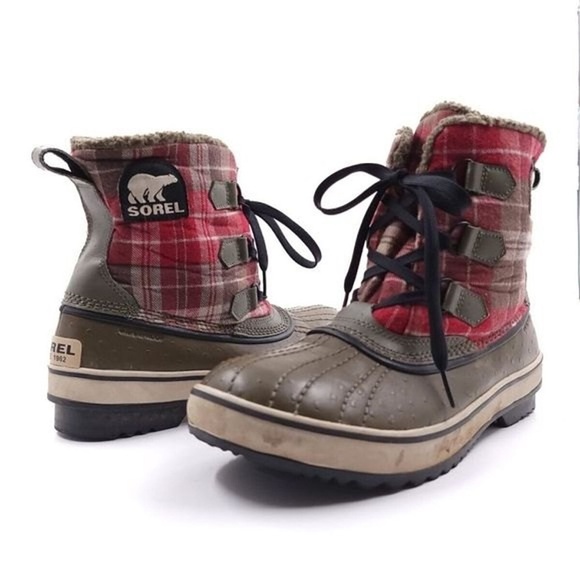 Sorel Shoes - Sorel Tivoli Plaid Womens Size 9 Red Brown Waterproof Winter Boots